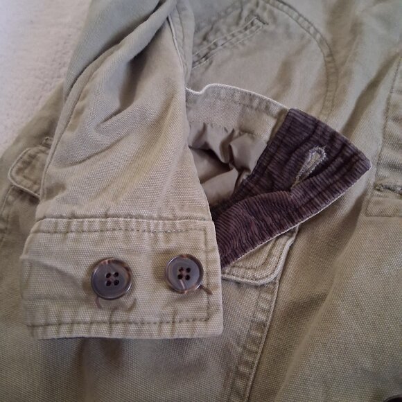 Lands' End Women's Medium Petite Khaki Green Plaid Lined Canvas Chore Coat - Picture 11 of 14